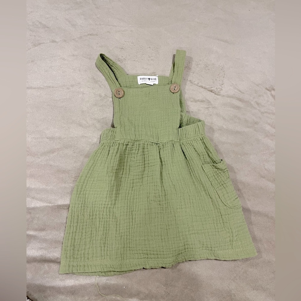 Rabbit Bear Sage Green Overall Dress 12 Month Old